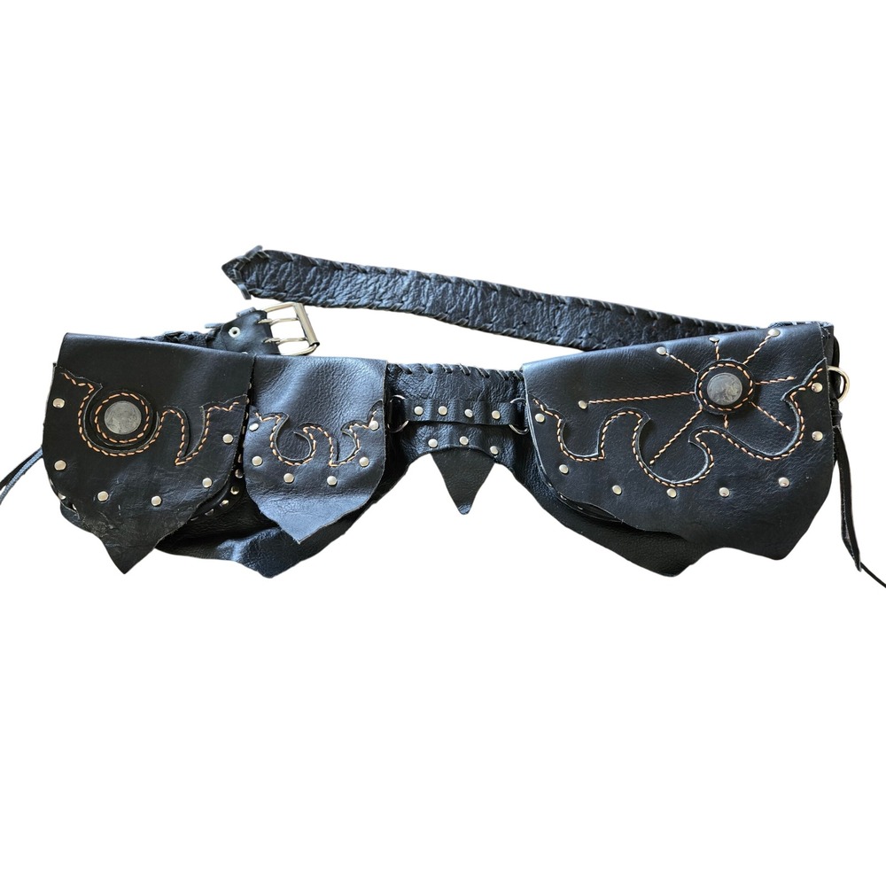 Hip*Stirr Black Leather Hip Belt Buffalo Nickel Studded Indie Festival Belt NWOT